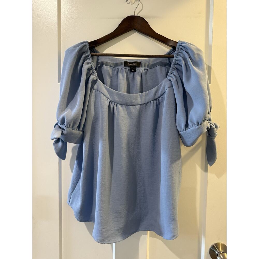 Karen Kane Sienna Sky Blue Square Neck Top Large Petite Spring Summer Feminine